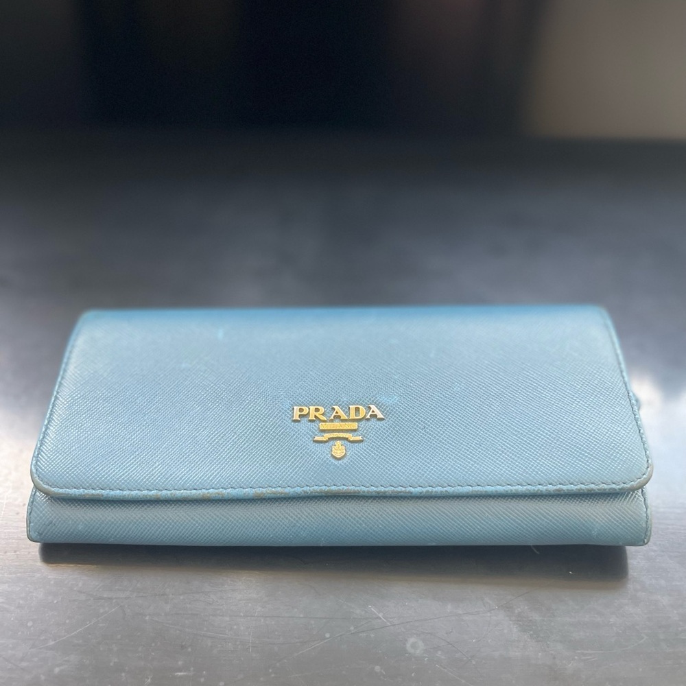 Prada Saffiano Leather Continental Wallet – Blue, Gold Hardware